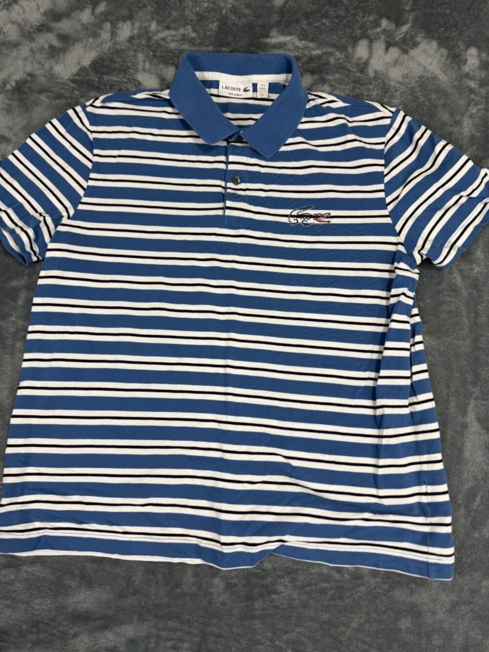 Lacoste Mens Blue White Striped Regular Fit Short Sleeve Polo Shirt XL